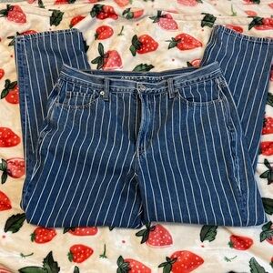 American Eagle Outfitters Women's Blue and White Striped Jeans